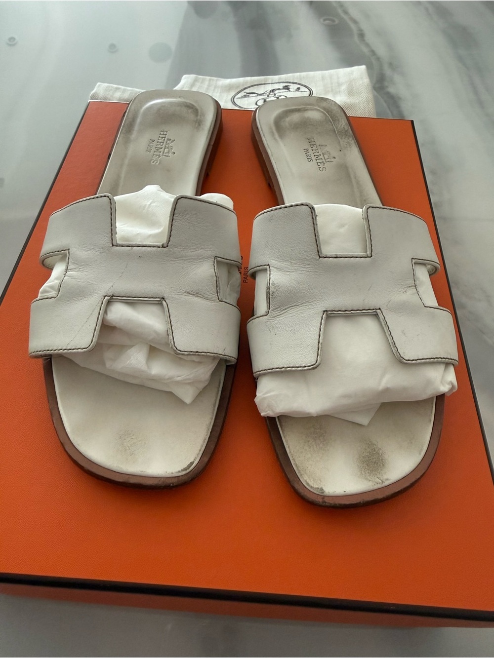 White Oran Leather Slide Sandals - Women